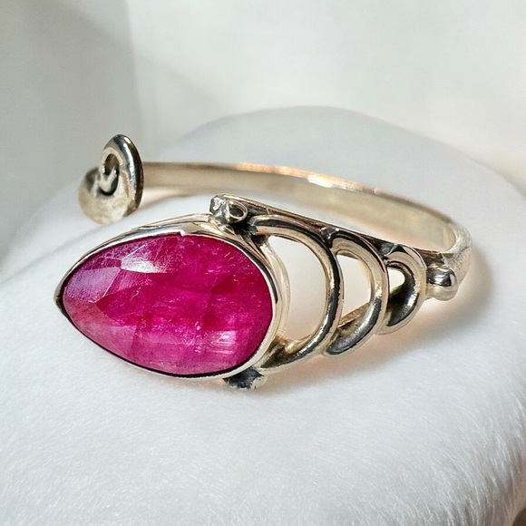 Artisan Jewelry - SOLD Raw Faceted Ruby Sterling Silver Bypass Ring (9-10)